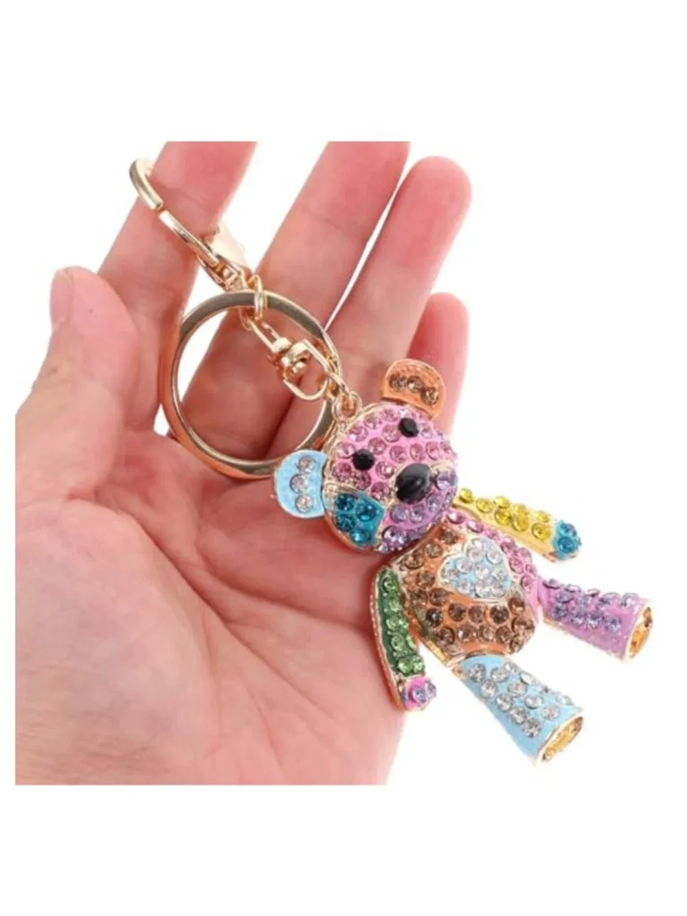Crystal Rhinestone Bear Keychain Cartoon Animal Pendant Charm Purse Keyring